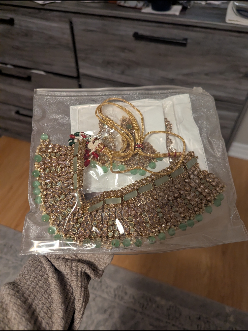 Indian Wedding Costume Gold-Tone Green Stone Statement Necklace - Women Jewelry